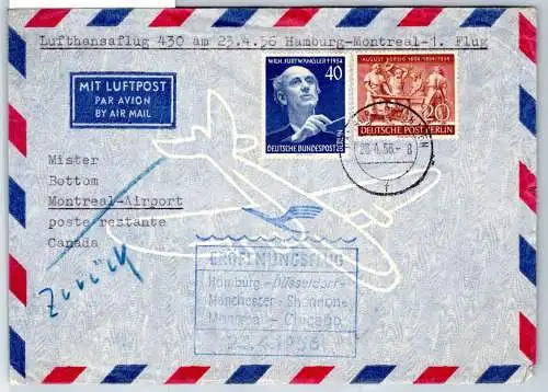 Berlin 125, 128 auf Brief Lufthansa Erstflug #OP152