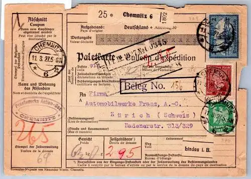 Deutsches Reich 357, 362, 365 auf Auslandspaketkarte #OP637