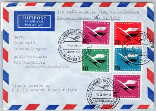 BRD Bund 205-208 auf Brief Lufthansa Erstflug #OP113