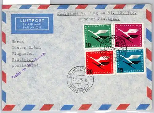 BRD Bund 205-208 auf Brief Lufthansa Erstflug #OP110
