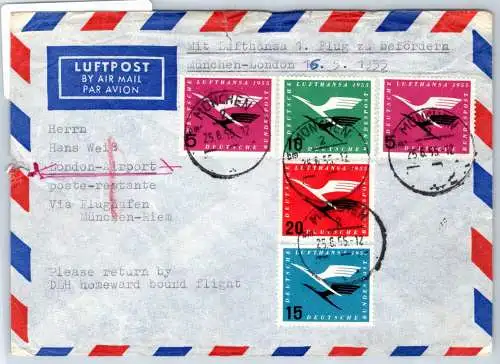 BRD Bund 205-208 auf Brief Lufthansa Erstflug #OP114
