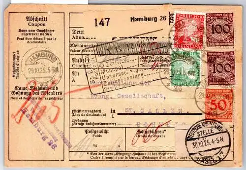 Deutsches Reich 342, 343 u.a. auf Auslandspaketkarte #OP638