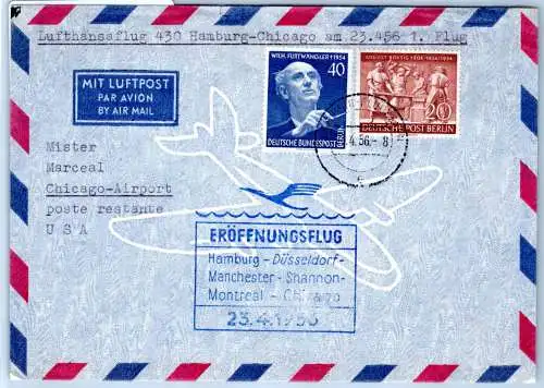 Berlin 125, 128 auf Brief Lufthansa Erstflug #OP153