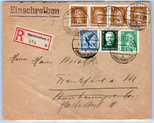 Deutsches Reich 380, 385, 386, 403 auf Brief Einschreiben #OP633