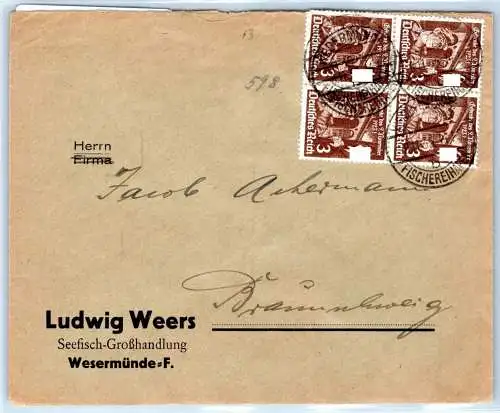 Deutsches Reich 598 auf Brief als 4er Block #OP623