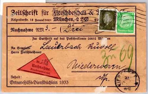 Deutsches Reich 417, 468 auf Paketzettel Nachnahme #OP634