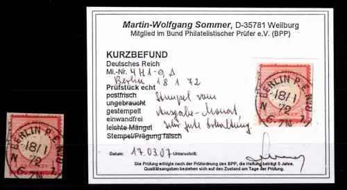 Deutsches Reich 4 gestempelt Ausgabemonat, Kurzbefund Sommer BPP #OK383