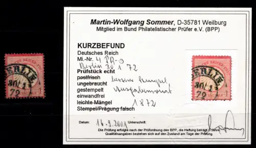 Deutsches Reich 4 gestempelt Ausgabemonat, Kurzbefund Sommer BPP #OK382