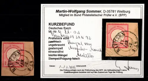 Deutsches Reich 4 gestempelt Ausgabemonat, Kurzbefund Sommer BPP #OK384