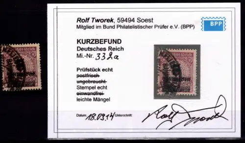 Deutsches Reich 332 A W a gestempelt Kurzbefund Tworek BPP, leichte Mgl. #OJ891