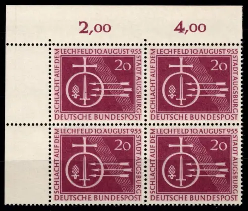 BRD Bund 216 postfrisch 4er Block vom Eckrand #OJ915