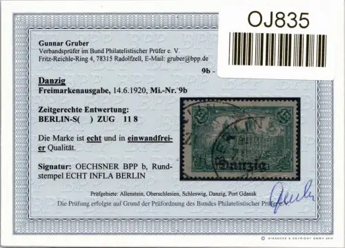 Danzig 9 b gestempelt neuer Befund Gruber BPP #OJ835