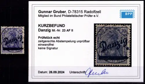 Danzig 23 AF II gestempelt neuer Kurzbefund Gruber BPP #OJ833