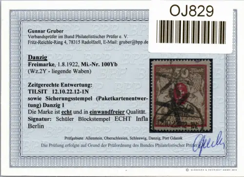 Danzig 100 Y b gestempelt Befund Gruber BPP #OJ829
