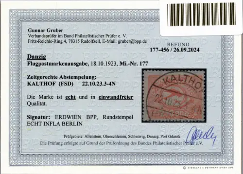 Danzig 177 gestempelt neuer Befund Gruber BPP #OJ854