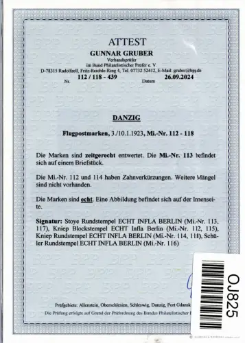 Danzig 112-118 gestempelt Attest Gruber BPP #OJ825