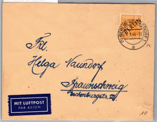 Berlin 10 auf Brief als Einzelfrankatur Luftpost #OR047
