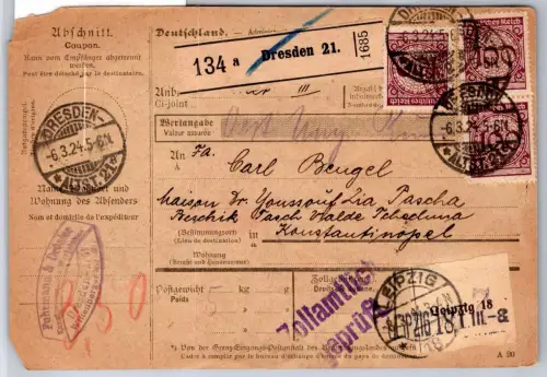 Deutsches Reich 342.343 auf Auslandspaketkarte #OP653