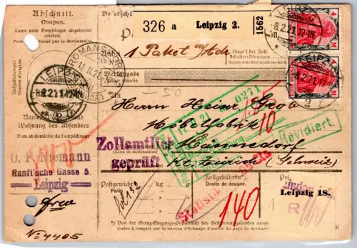 Deutsches Reich 153 auf Auslandspaketkarte #OP649