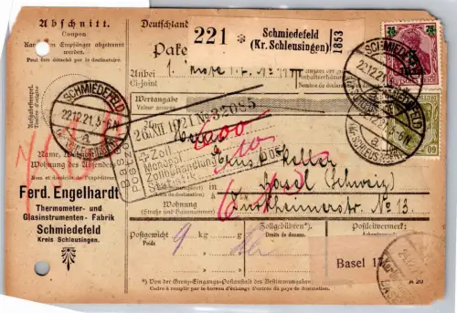 Deutsches Reich 147, 156, 157 auf Auslandspaketkarte #OP648