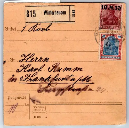 Deutsches Reich 144, 152, 157 auf Paketkarte #OP658