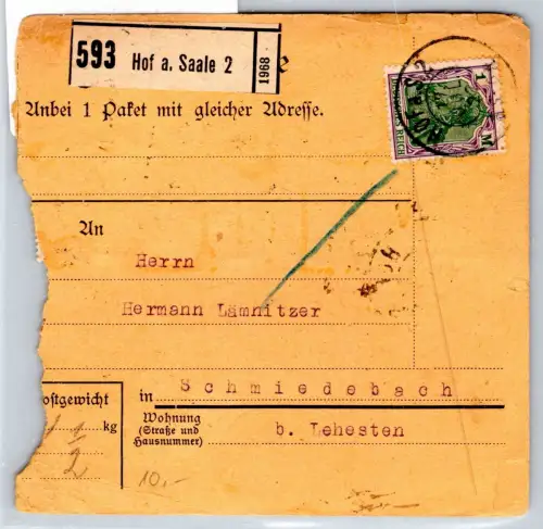 Deutsches Reich 150, 165 auf Paketkarte #OP665