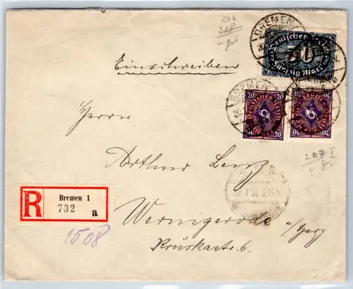 Deutsches Reich 207, 246 auf Brief Einschreiben #OP674