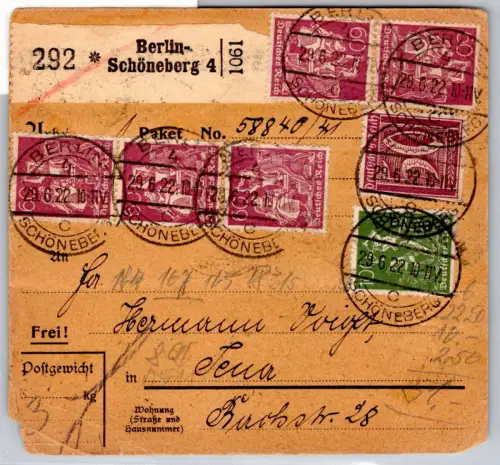 Deutsches Reich 162, 164, 165, 167 auf Paketkarte #OP659