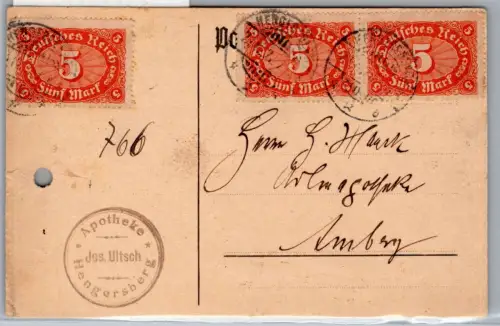 Deutsches Reich 194 auf Postkarte Mehrfachfrankatur #OP693