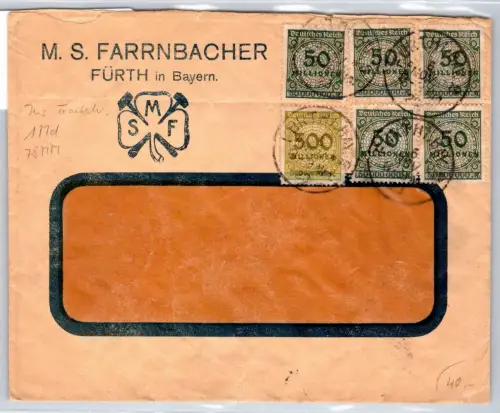 Deutsches Reich 308,316,319,321,324 auf Brief Mischfrankatur #OP677