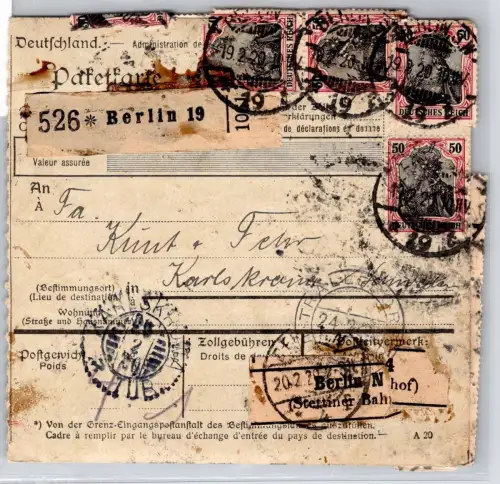 Deutsches Reich 91, 94 auf Paketkarte #OP662