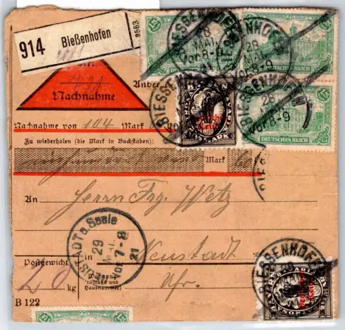 Deutsches Reich 113, 133 auf Paketkarte #OP663