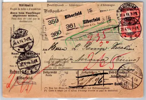 Deutsches Reich 90, 94 auf Auslandspaketkarte #OP652