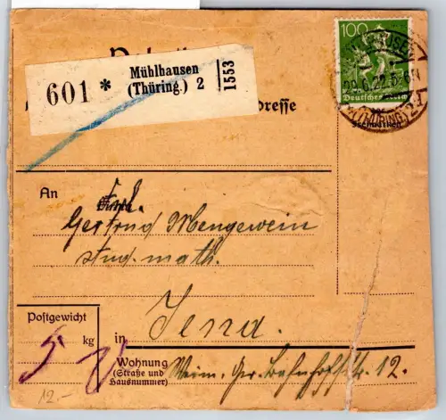 Deutsches Reich 182, 187 auf Paketkarte #OP661