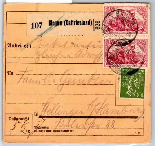 Deutsches Reich 115, 167, 172 auf Paketkarte #OP664