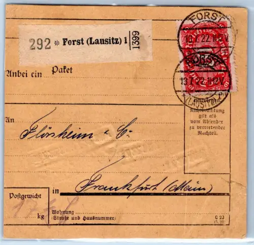 Deutsches Reich 195, 196 auf Paketkarte #OP681