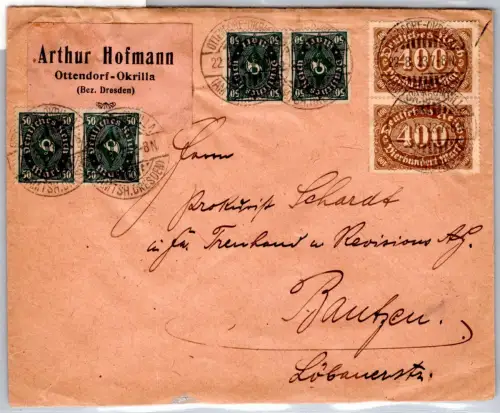Deutsches Reich 209, 222 auf Brief Mischfrankatur #OP692