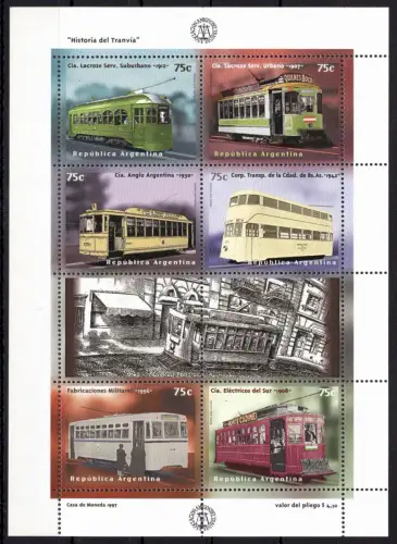 Argentinien 2356-2361 postfrisch Kleinbogen / Straßenbahn #OE271