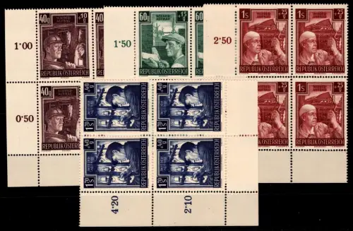 Österreich 960-963 postfrisch 4er Blöcke Eckrand ul #OM570