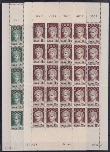 Saarland 371-372 postfrisch als Bogen "ungefaltet" #ON424