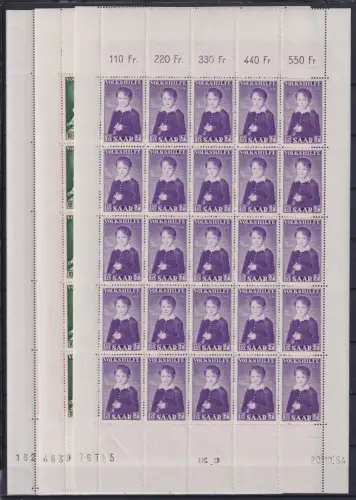 Saarland 354-356 postfrisch als Bogen #ON426
