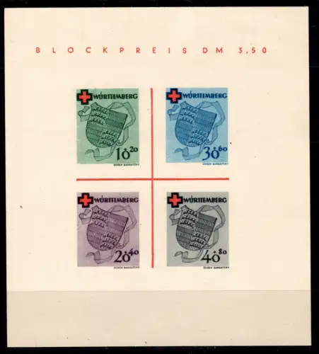 franz. Zone Württemberg Block 1 I/III ohne Gummi #OM093