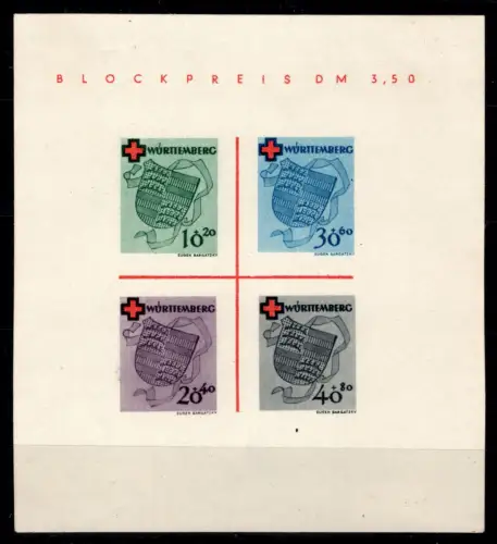 franz. Zone Württemberg Block 1 I/V ohne Gummi #OM095