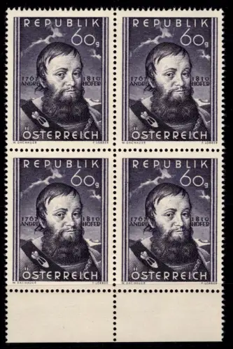 Österreich 949 postfrisch als 4er Block gefaltet, Andreas Hofer #OM143