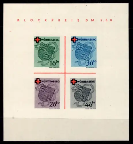 franz. Zone Württemberg Block 1 I/I ohne Gummi #OM094