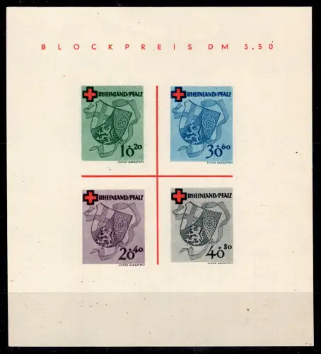 Franz. Zone Rheinland-Pfalz Block 1 I/I ohne Gummi #OM097