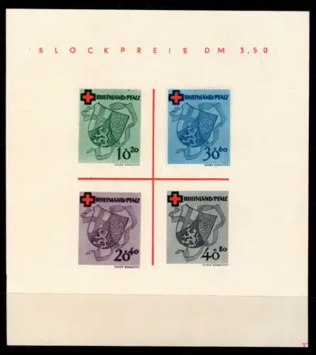 Franz. Zone Rheinland-Pfalz Block 1 II/IV ohne Gummi #OM096