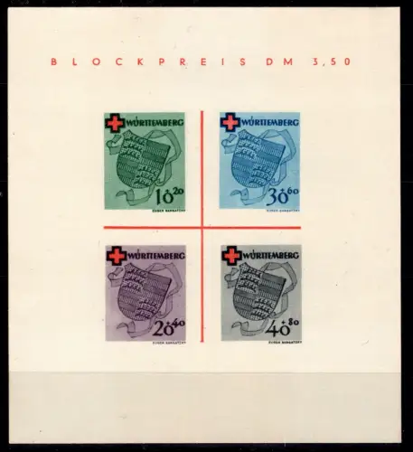franz. Zone Württemberg Block 1 I/IV ohne Gummi #OM092