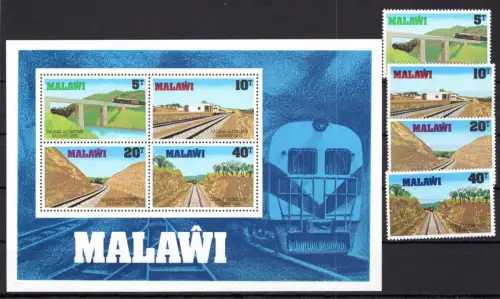 Malawi Block 55 + 324-327 postfrisch Eisenbahn #OM159