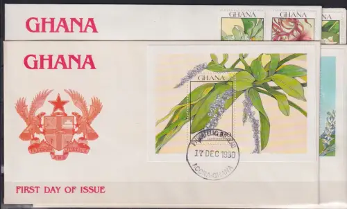 Ghana 1439-1446 und Block 162 und 163 gestempelt als FDCs / Pflanzen #OE023